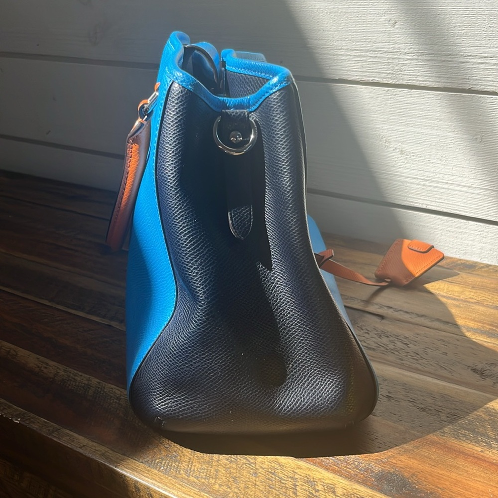 Coach Bright Blue Leather Tote with Orange Trim and Black Sides - Picture 12 of 15